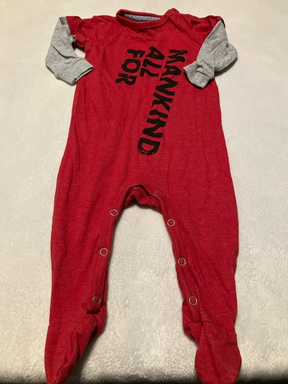 Red Footed One-Piece Pajamas with Grey Sleeves